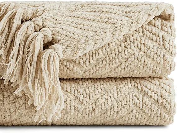 BATTILO HOME beige textured knit throw