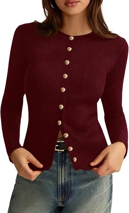 PRETTYGARDEN Burgundy cardigan