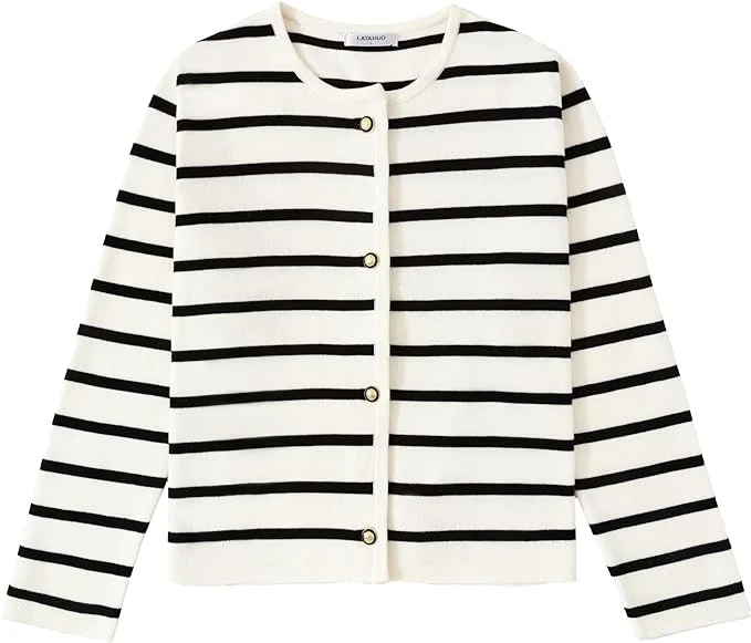 LATAHUO Black+white striped cardigan
